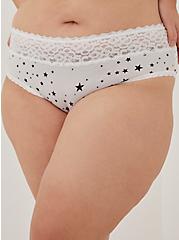 Plus Size Wide Lace Trim Hipster Panty - Microfiber Stars White, STARS - WHITE, alternate