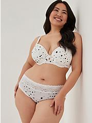 Plus Size Wide Lace Trim Hipster Panty - Microfiber Stars White, STARS - WHITE, hi-res