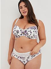 Plus Size Wide Lace Trim Hipster Panty - Second Skin Lilac Floral White , , hi-res