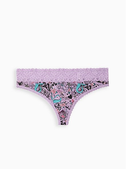 Wide Lace Trim Lattice Thong Panty - Microfiber Tattoos Purple, , hi-res
