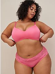 Plus Size Microfiber And Lace Mid-Rise Hipster Panty, FANDANGO PINK PINK, hi-res
