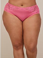 Plus Size Lace Trim Hipster Panty - Microfiber Pink, FANDANGO PINK: PINK, alternate