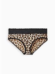 Plus Size Wide Lace Trim XO Hipster Panty - Second Skin Leopard, FRIDA LEOPARD: BLACK, hi-res
