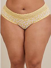 Plus Size Wide Lace XO Back Hipster Panty - Microfiber Leopard Yellow, REAL DEAL LEO, alternate