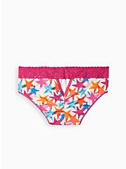 Plus Size Wide Lace Trim Keyhole Hipster Panty - Cotton Stars Pink, FLO STARS: PINK, alternate