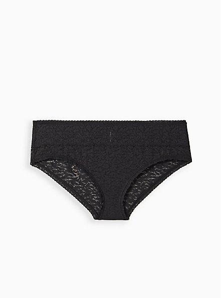 4-Way Stretch Lace Mid-Rise Hipster Panty, RICH BLACK, hi-res