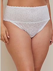 Plus Size Thong Panty - 4-Way Stretch Lace White , CLOUD DANCER, alternate