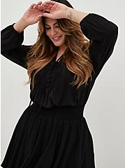 Plus Size Tiered Mini Skirt - Crinkle Gauze Black, DEEP BLACK, alternate