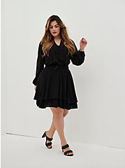 Plus Size Tiered Mini Skirt - Crinkle Gauze Black, DEEP BLACK, hi-res