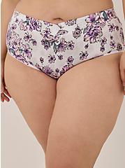 Plus Size Cheeky Panty - Microfiber Floral Lilac & White, , alternate