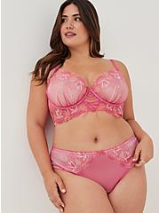 Plus Size Cut Out Thong Panty - Embroidered Mesh Pink, , hi-res
