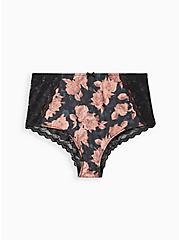 Plus Size Lace Back Brief Panty - Microfiber Floral Black, , hi-res