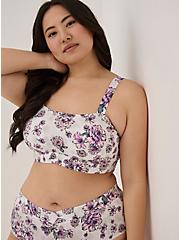 Lightly Padded Bralette - Microfiber Floral Lilac & White, WATERCOLOR EXPLOSION FLORAL:BRIGHT WHITE, hi-res