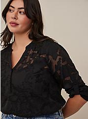 Harper Chiffon Clip Floral Pullover 3/4 Sleeve Blouse, DEEP BLACK, alternate