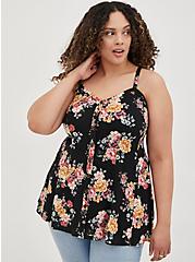 Fit & Flare Cami - Textured Stretch Rayon Floral Black, FLORAL - BLACK, alternate