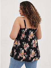 Fit & Flare Cami - Textured Stretch Rayon Floral Black, FLORAL - BLACK, alternate