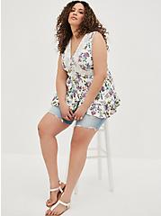 Plus Size Lace Up Babydoll Top - Stretch Challis Floral White, FLORAL - WHITE, alternate