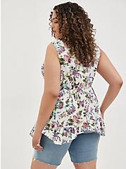 Plus Size Lace Up Babydoll Top - Stretch Challis Floral White, FLORAL - WHITE, alternate