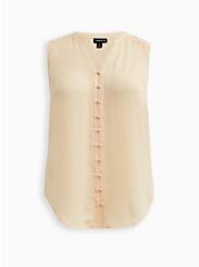 Plus Size Harper Button-Up Sleeveless Blouse - Gauze Sand, TAUPE, hi-res