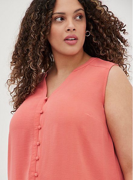 Plus Size Harper Button-Up Sleeveless Blouse - Gauze Coral, CORAL, alternate