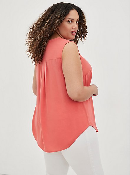 Plus Size Harper Button-Up Sleeveless Blouse - Gauze Coral, CORAL, alternate