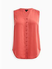 Plus Size Harper Button-Up Sleeveless Blouse - Gauze Coral, CORAL, hi-res