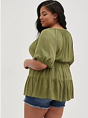 Plus Size Tiered Babydoll Top - Crinkle Gauze Green, OLIVE, alternate