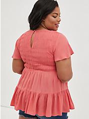 Plus Size Tiered Babydoll Top - Crinkle Gauze Coral, CORAL, alternate