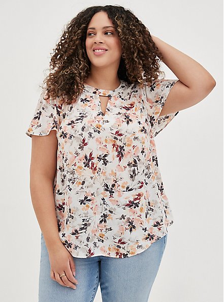 Keyhole Blouse - Georgette Floral White, FLORAL - WHITE, alternate
