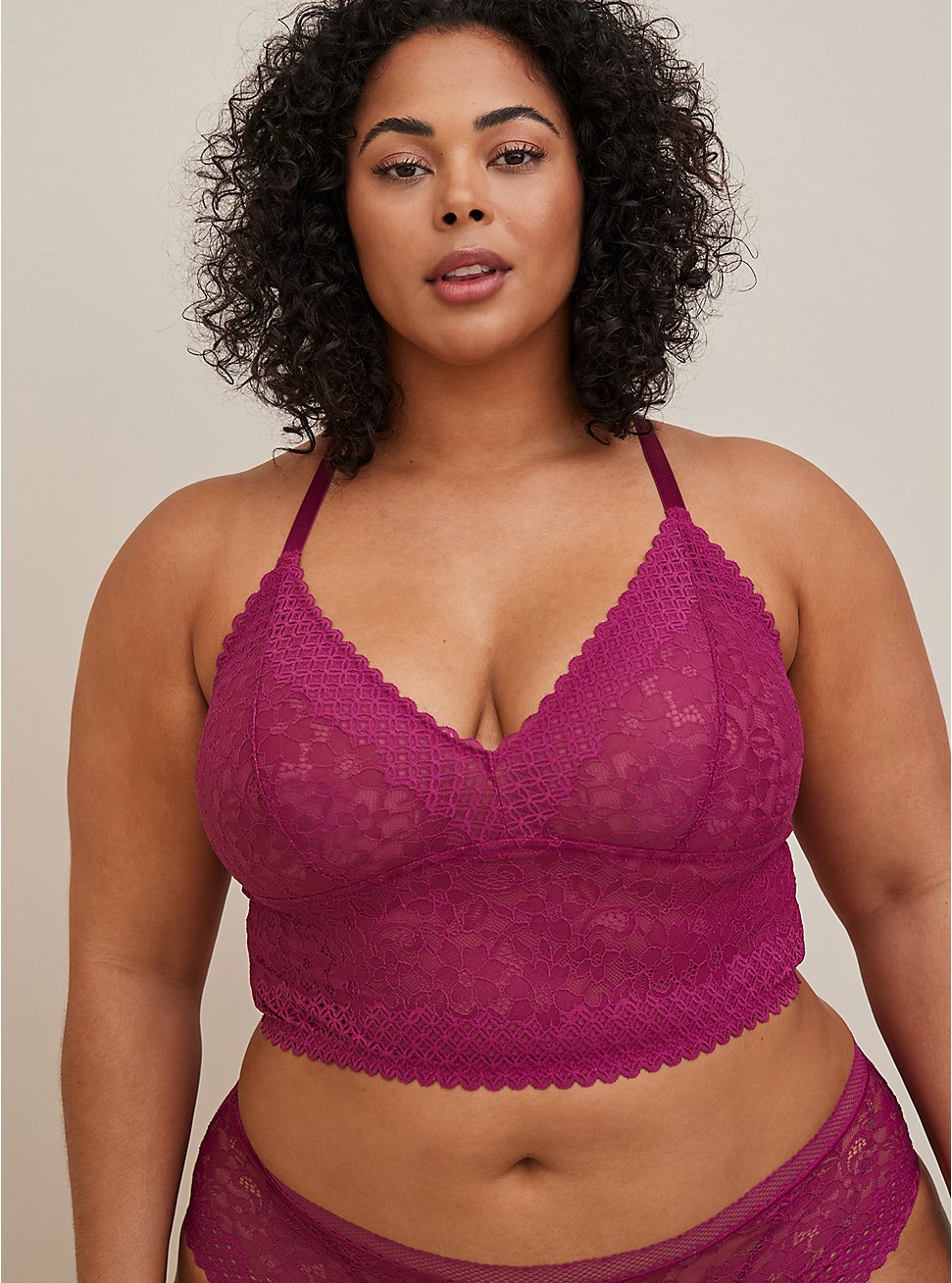 Cropped Triangle Bralette - Lace Fuchsia, BOYSENBERRY, hi-res