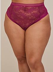 High Waist Thong Cutout Panty - Lace Fuchsia , BOYSENBERRY, alternate