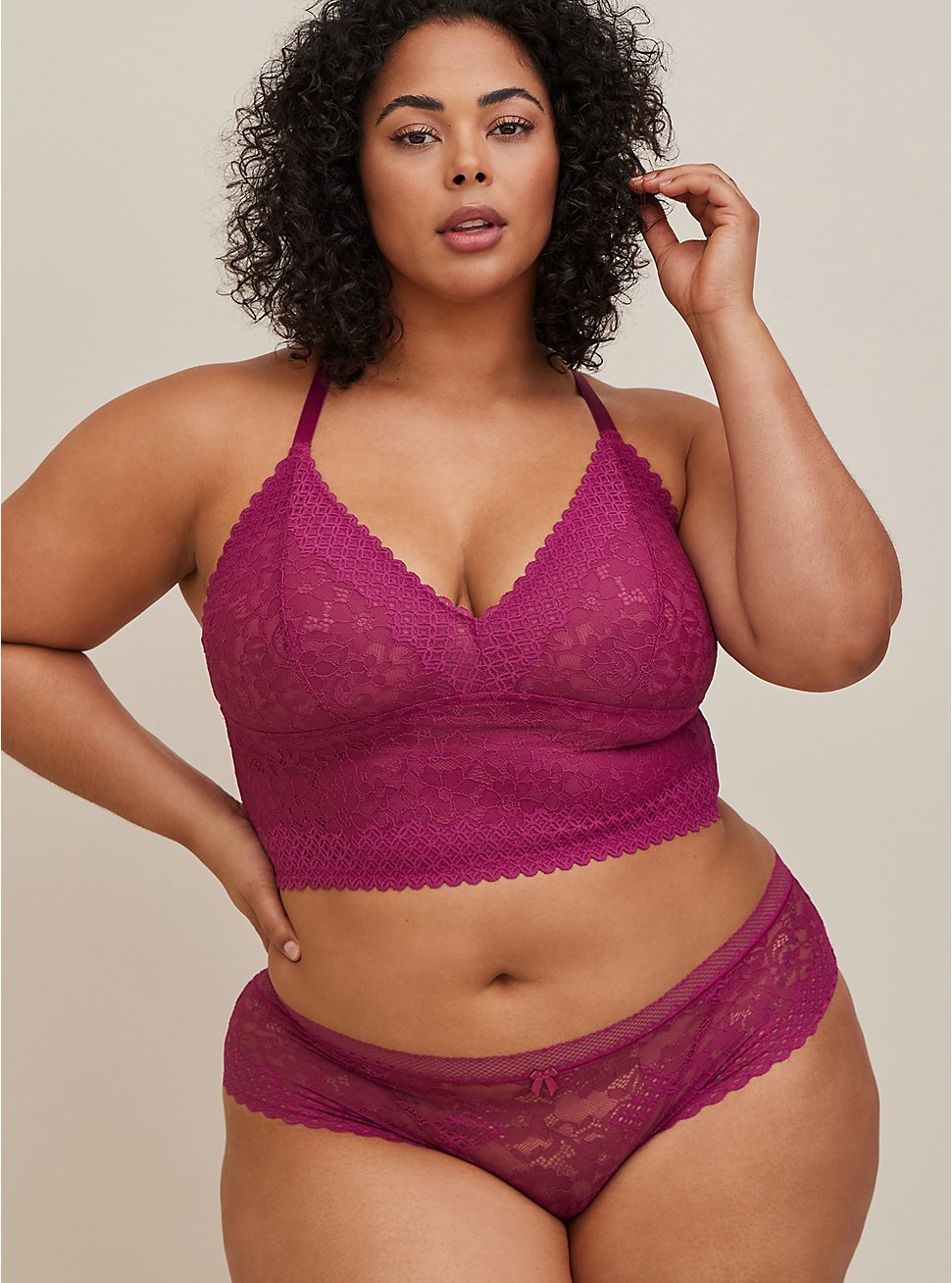 Plus Size Hipster Panty - Lace Fuchsia, BOYSENBERRY, hi-res