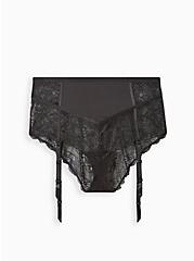 Retro Microfiber And Lace Cheeky Panty With Garter, RICH BLACK, hi-res