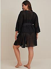Plus Size Tiered Short Robe - Chiffon Black , RICH BLACK, alternate