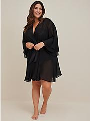 Plus Size Tiered Short Robe - Chiffon Black , RICH BLACK, hi-res