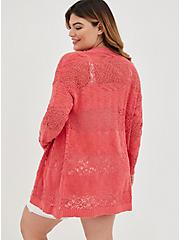 Plus Size Relaxed Fit Textured Cardigan - Coral, CORAL, alternate