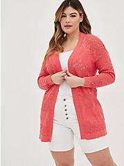 Plus Size Relaxed Fit Textured Cardigan - Coral, CORAL, hi-res