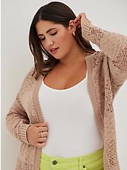 Relaxed Fit Textured Cardigan - Taupe, LIGHT TAUPE, alternate