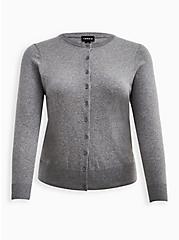 Plus Size Classic Cardigan - Cotton Grey, GRAY HTR, hi-res