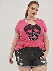 Plus Size LoveSick Asymmetrical Cutout Tee - Cotton Skull Pink, PURPLE, alternate