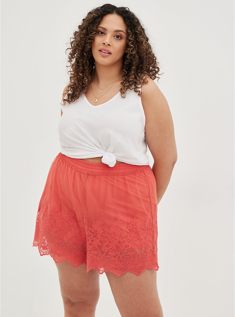 Embroidered Short - Mesh Coral, CORAL, hi-res