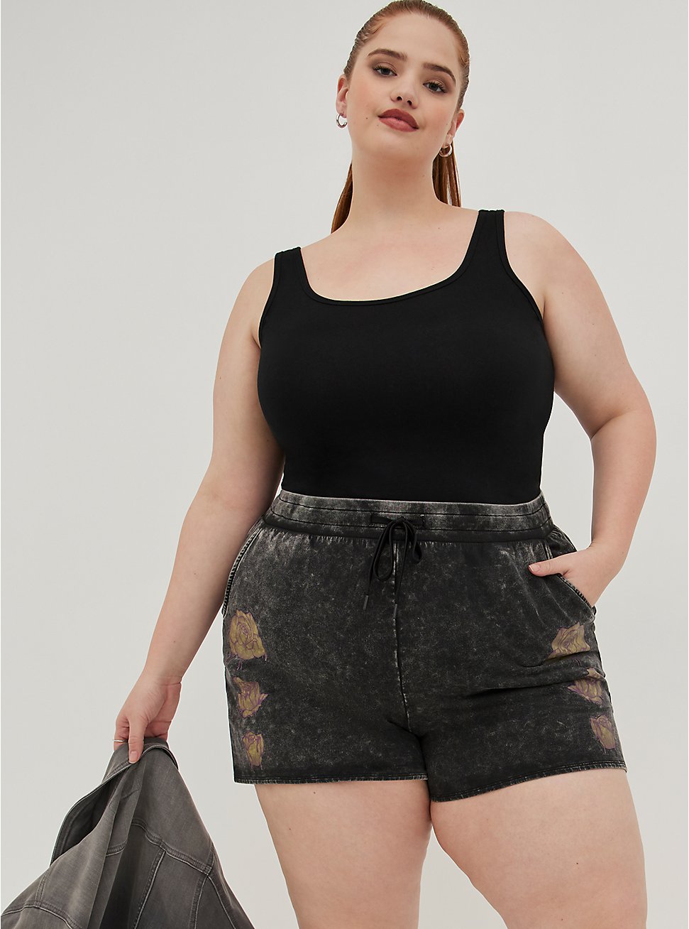 Plus Size LoveSick Pull-On Short - French Terry Rose Washed Grey, GREY, hi-res
