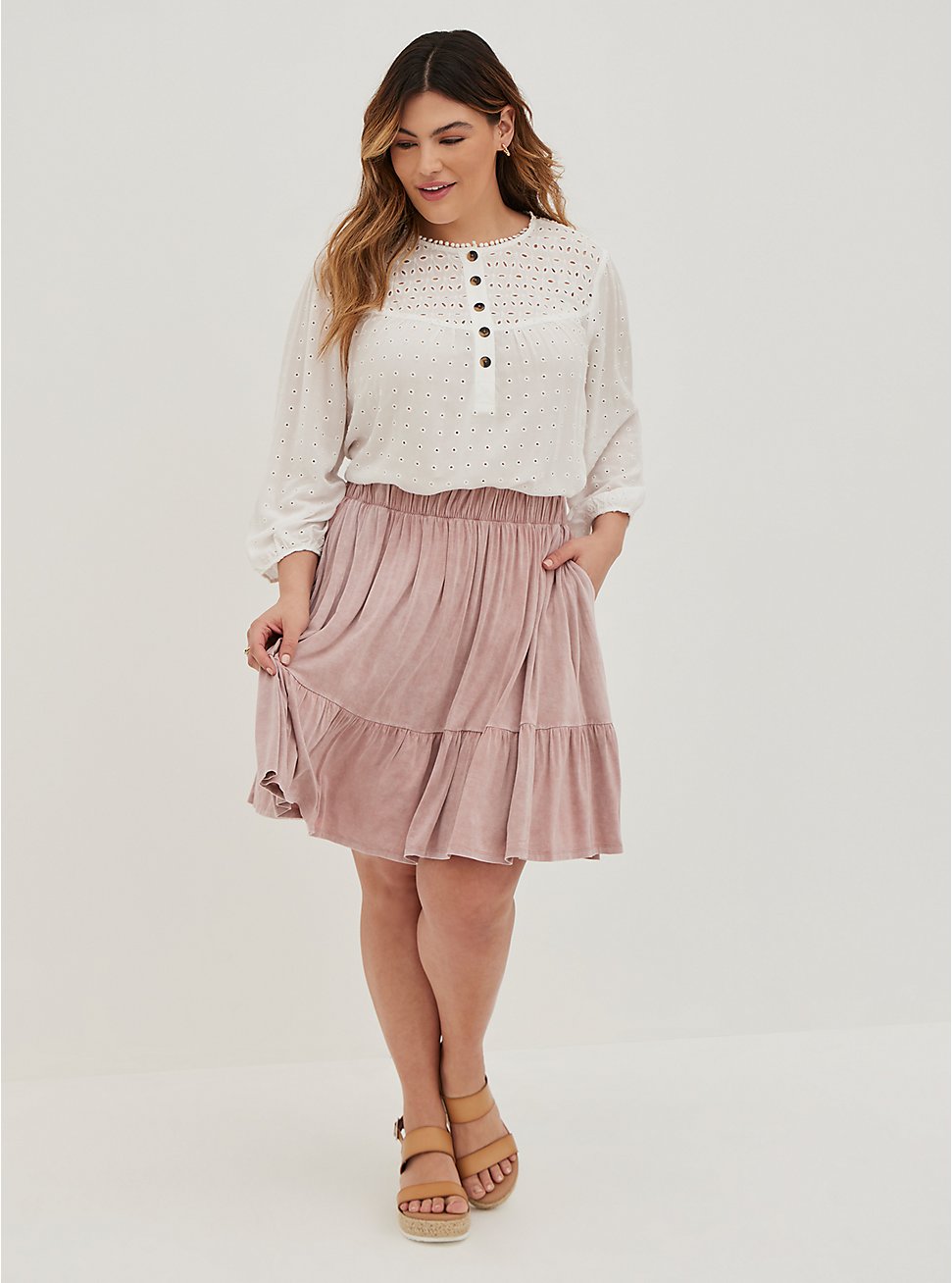 Plus Size Tiered Circle Skirt - Super Soft Pink Wash, LILAC, hi-res
