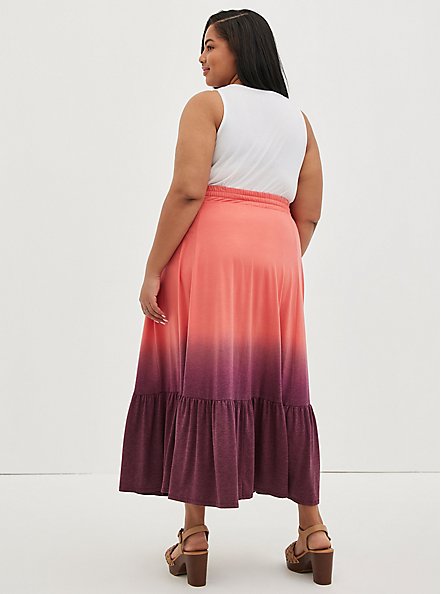 Tiered Maxi Skirt - Jersey Dip Dye Purple & Coral, DIP DYE, alternate
