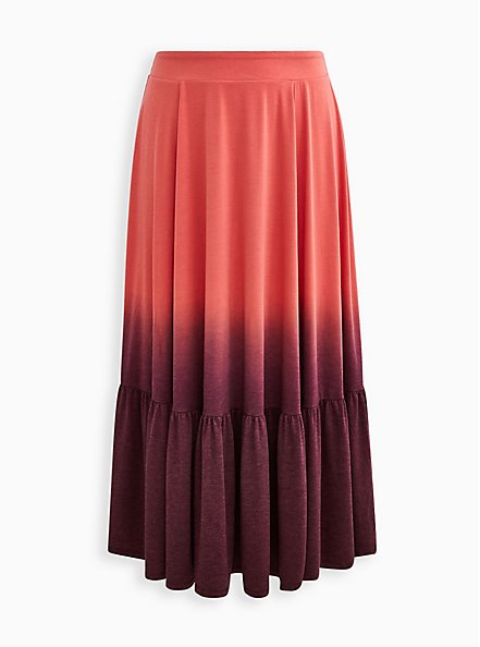 Tiered Maxi Skirt - Jersey Dip Dye Purple & Coral, DIP DYE, hi-res