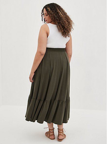 Tiered Maxi Skirt - Jersey Olive, DEEP DEPTHS, alternate