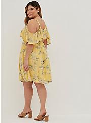 Cold Shoulder Midi Dress - Chiffon Floral Yellow, FLORAL - YELLOW, alternate