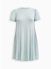 Plus Size Puff Sleeve Fit & Flare Dress - Super Soft Blue , SKY LIGHT, hi-res