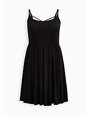 Plus Size Back Straps Skater Dress - Super Soft Black, DEEP BLACK, hi-res