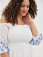 Plus Size Cold Shoulder Dress - Crinkle Gauze White & Blue, BRIGHT WHITE, alternate